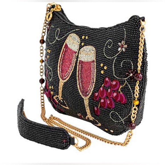 Mary Frances Black Hand-Beaded Clutch with Wine Glass Design - Picture 4 of 6